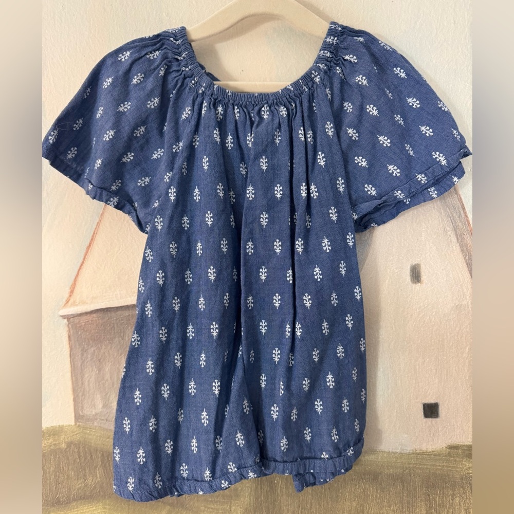 OLD NAVY Short-Sleeve Tie-Back Matching Print Navy White Top Girls Size 4 - Picture 2 of 6